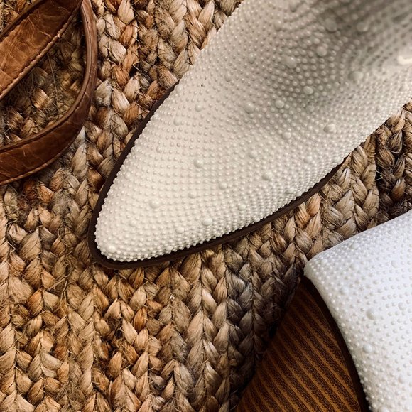 NEW🔥Ivory Faux Pearl Embellished Cowboy Cowgirl Western Heel Ankle Booties Boot - Picture 10 of 12